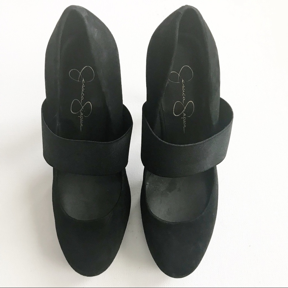 Jessica Simpson black suede pump w/ elastic strap